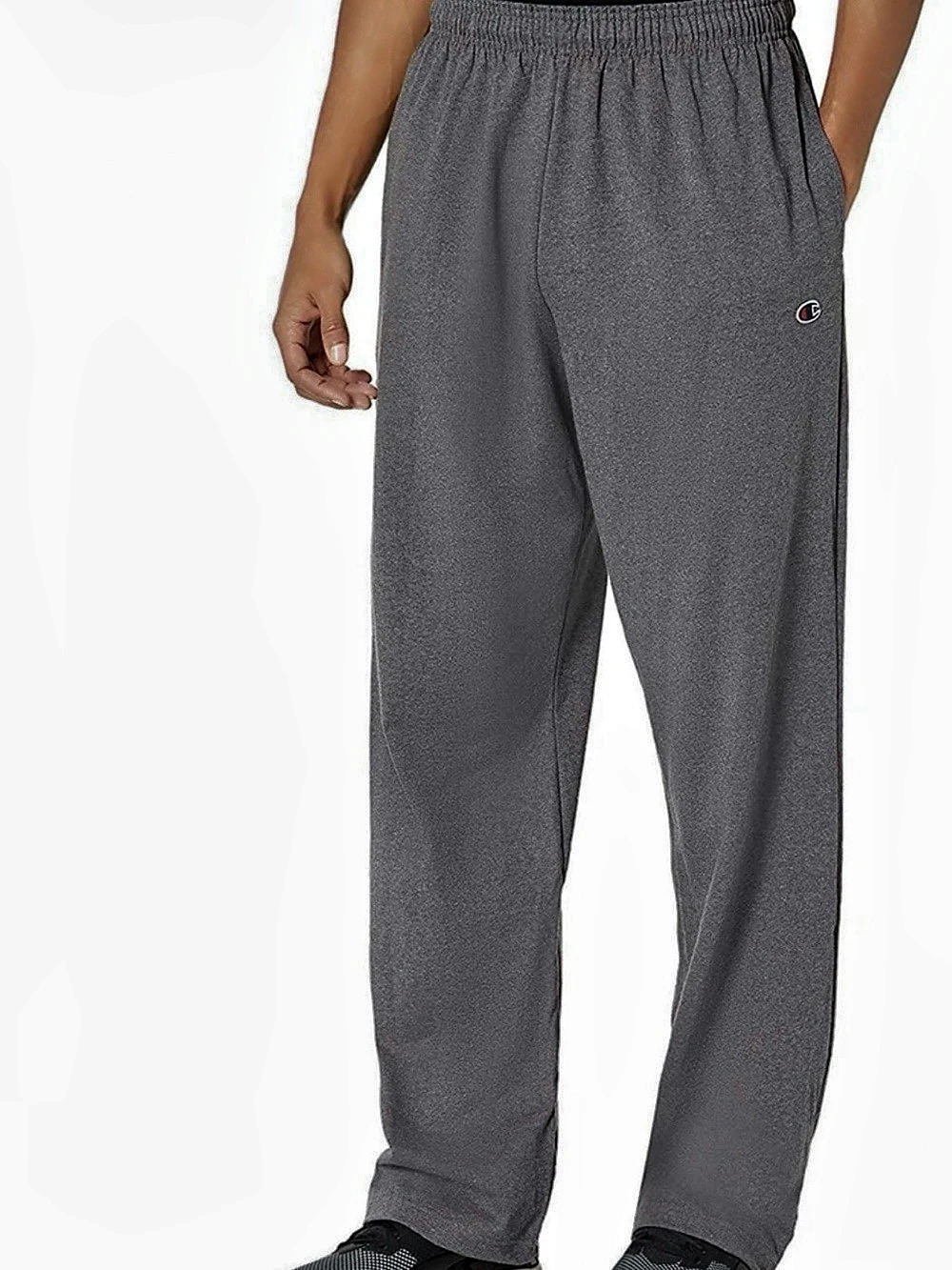 Champion Men's Open Bottom Jersey Sweatpants Graphite Heat Gray Size Large NWT